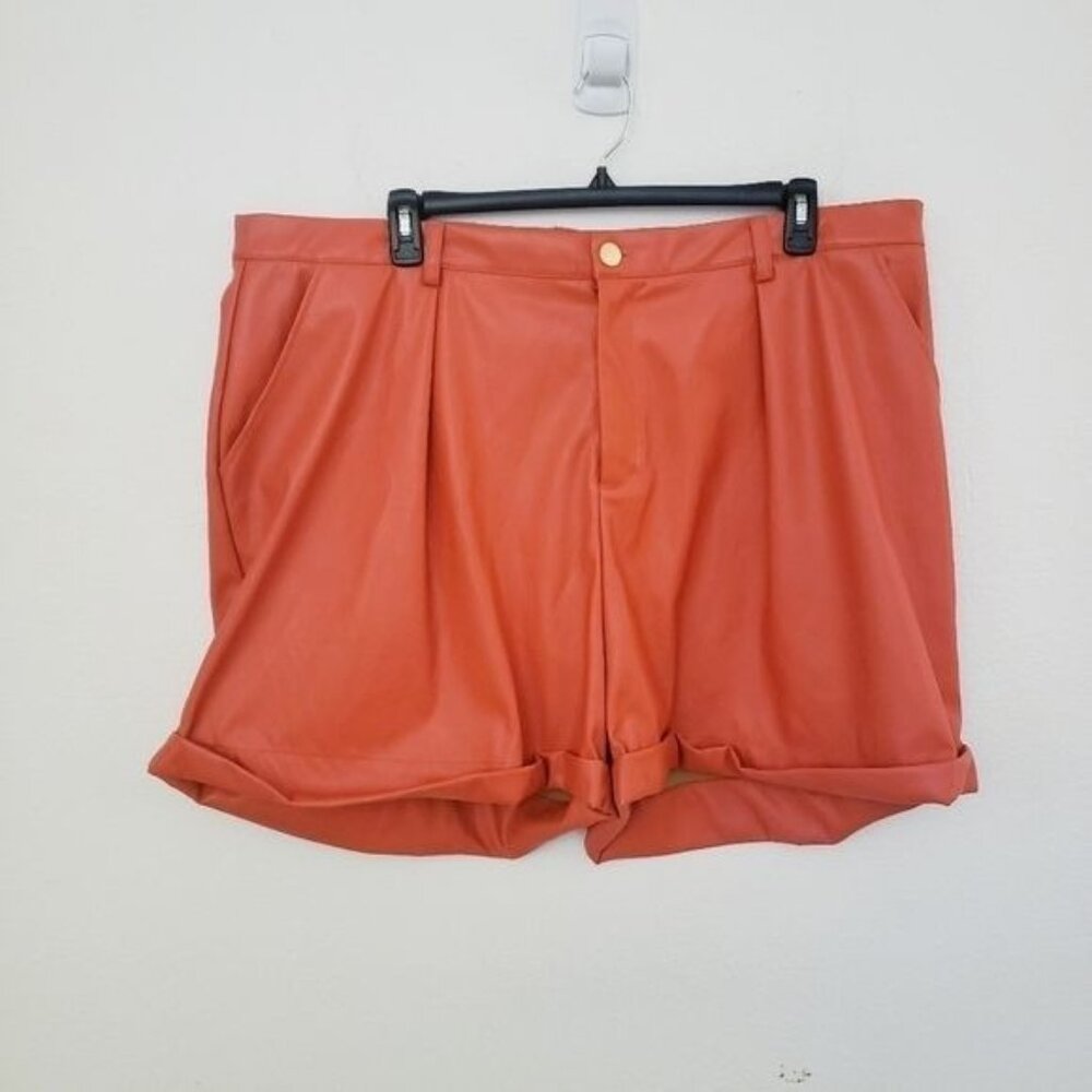 Rebdolls Faux Leather Orange High Waisted Shorts with Pockets 3X NWT
